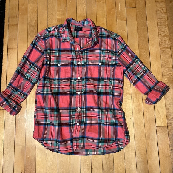J. Crew Flannel Button Down Shirt -  Pink, Green, and Blue plaid - Picture 3 of 8